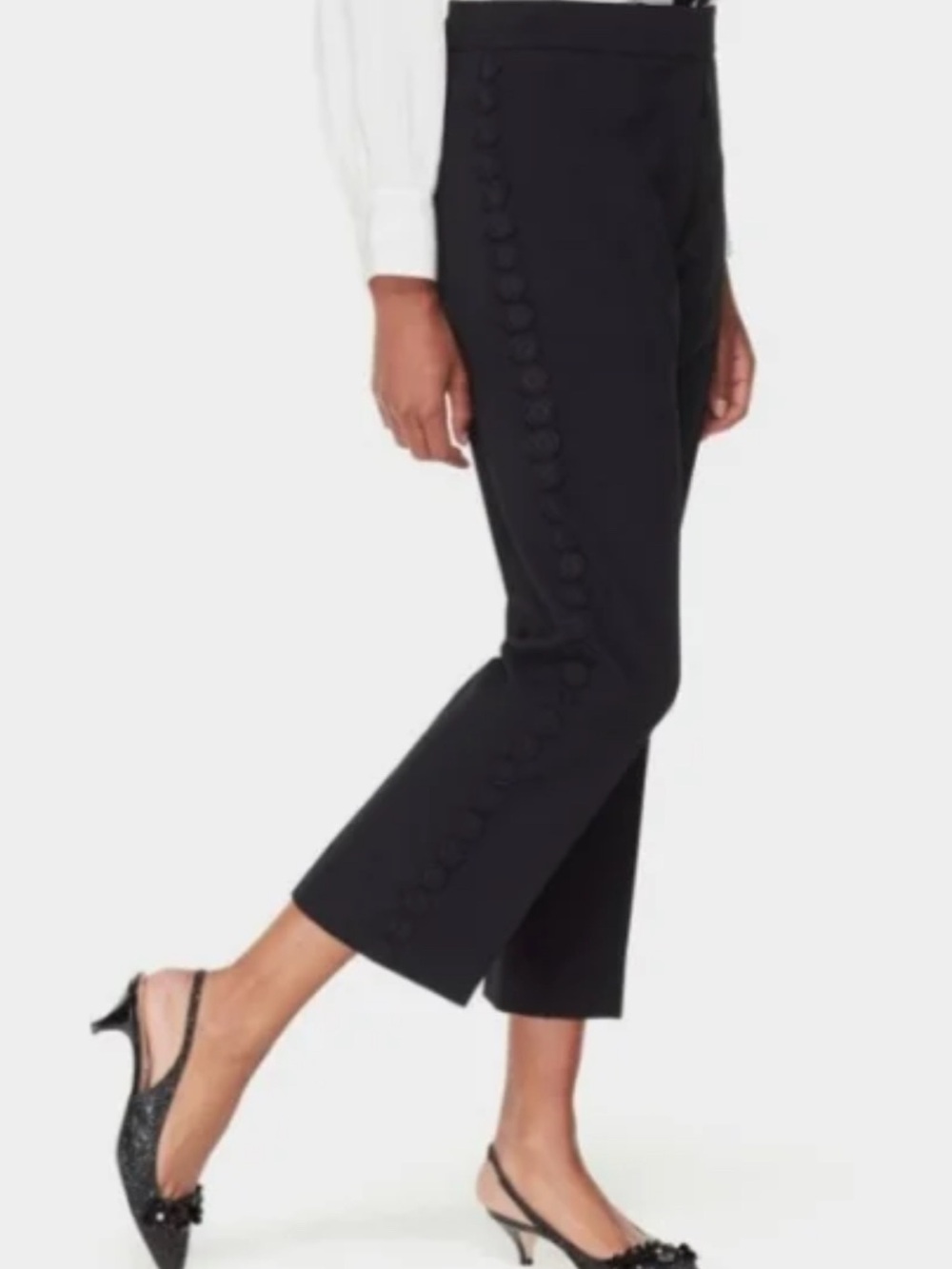 Kate Spade “Checking In” Cropped Black Button-Trim Floral Accent Pants 8